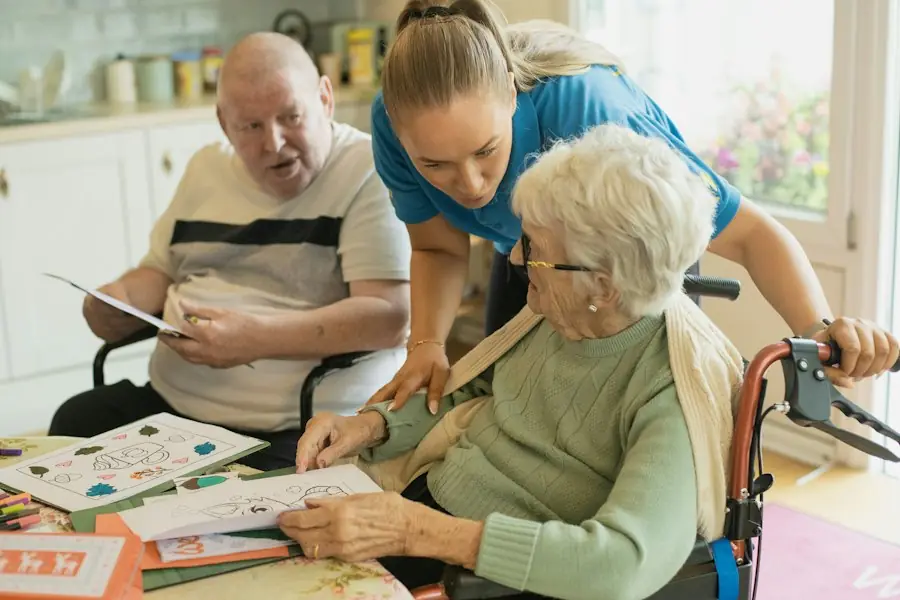 Carer supporting elderly residents